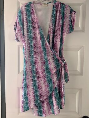 Peach Love California Teal & Lavender Snake-Print Dress Top
